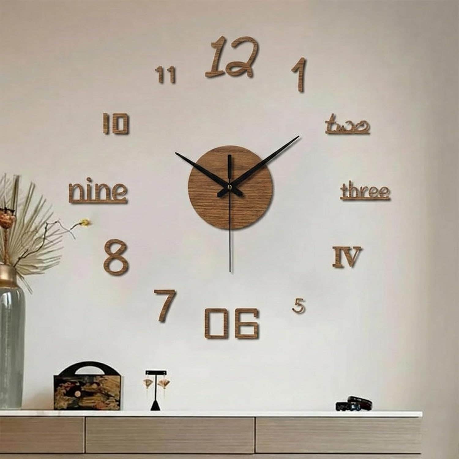 Modern 3D Brown Wood Wall Clock - 80cm Wood Home Decor