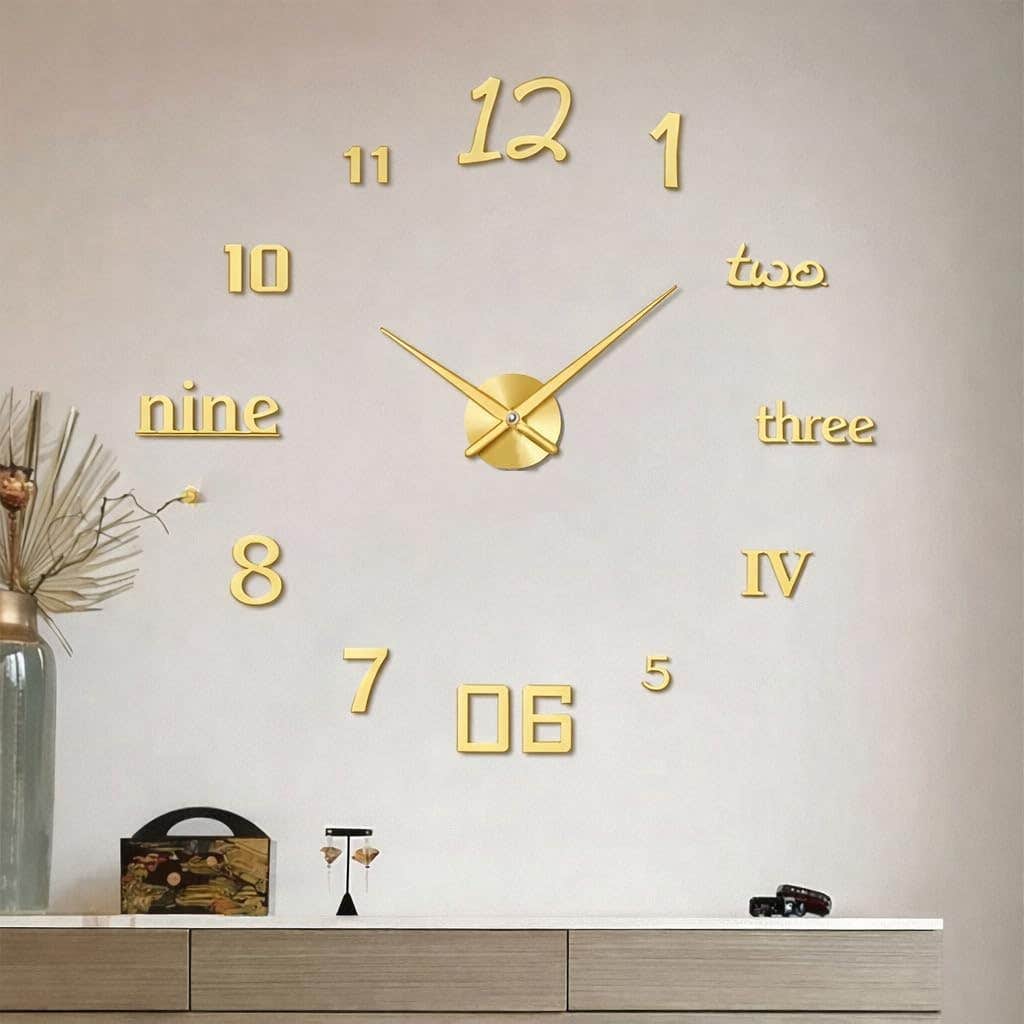 Home Gallery 3D Wall Clock - Gold Wood Finish - 120 cm