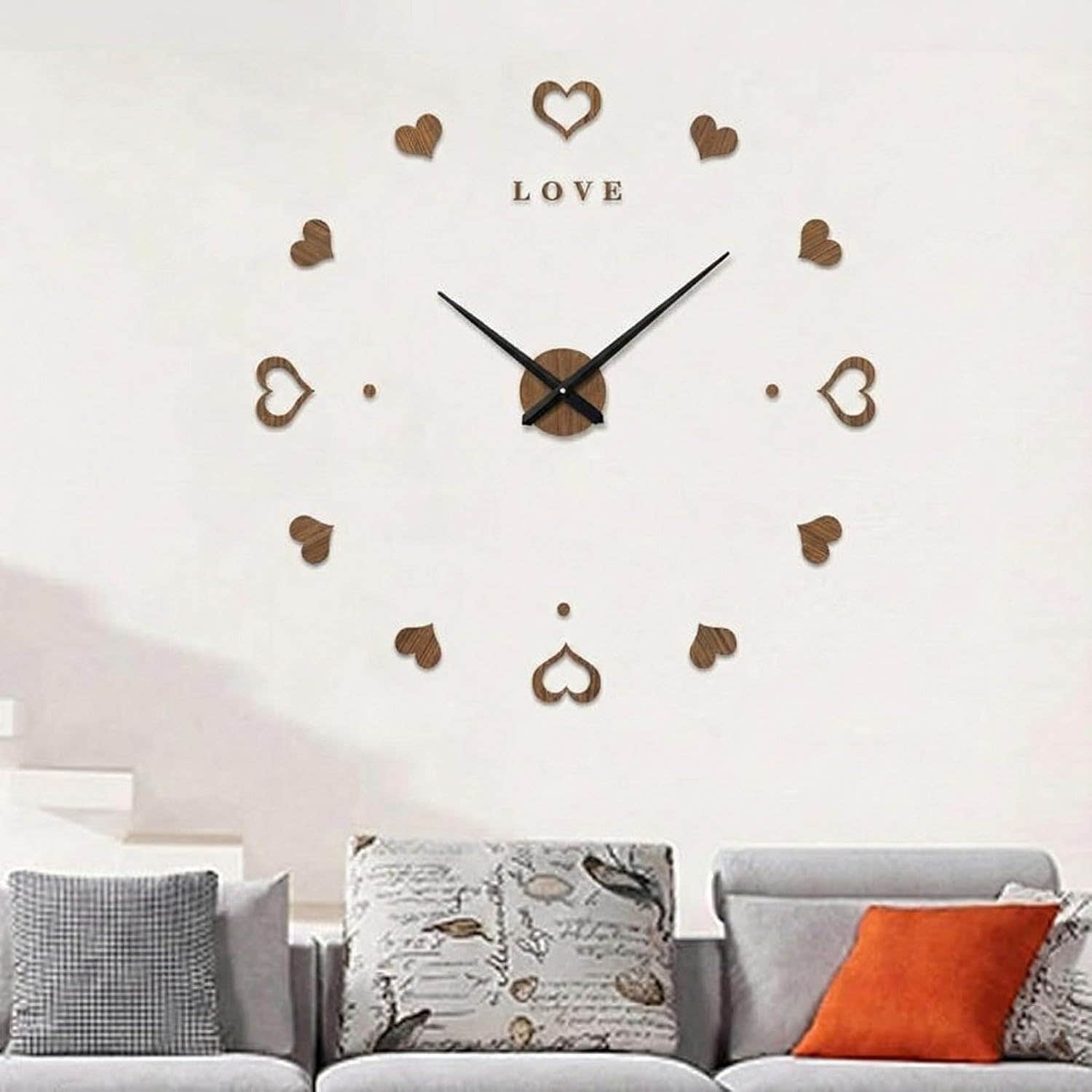 "Wooden DIY Wall Clock with Hearts - Brown, 120 cm - Home Gallery"