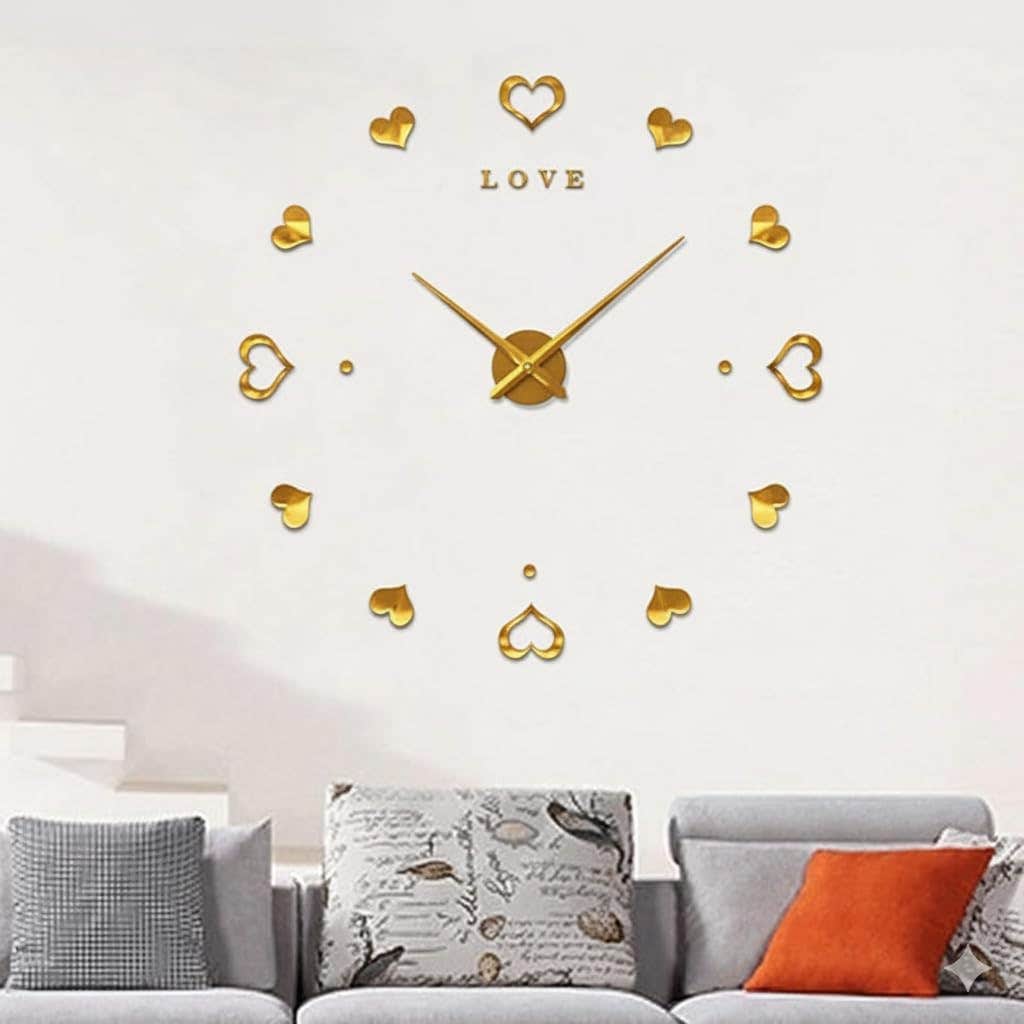 Gold Heart DIY Wall Clock - 80 cm Wood Frame