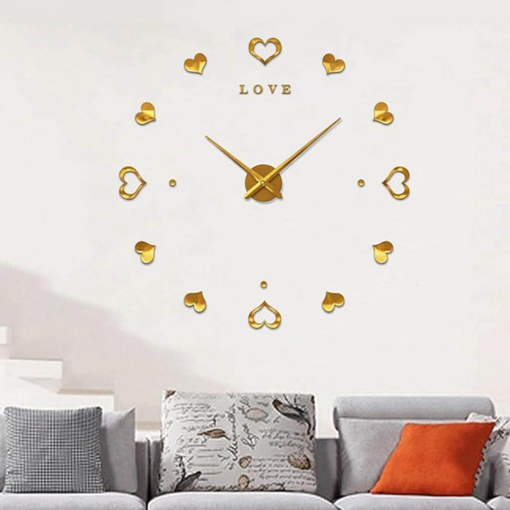 Home Gallery Gold Wood DIY Wall Clock with Hearts - 120 cm