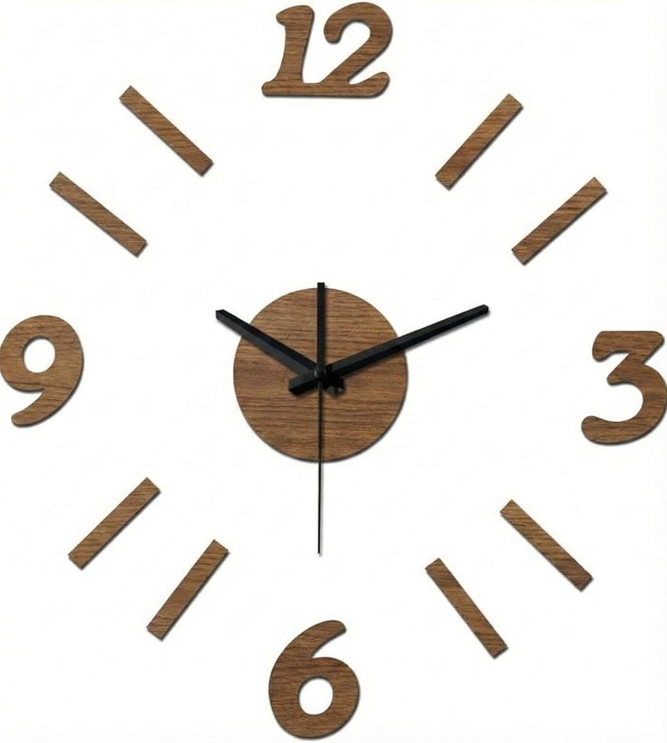Modern Wood Wall Clock with Adhesive Numbers - 80cm Brown