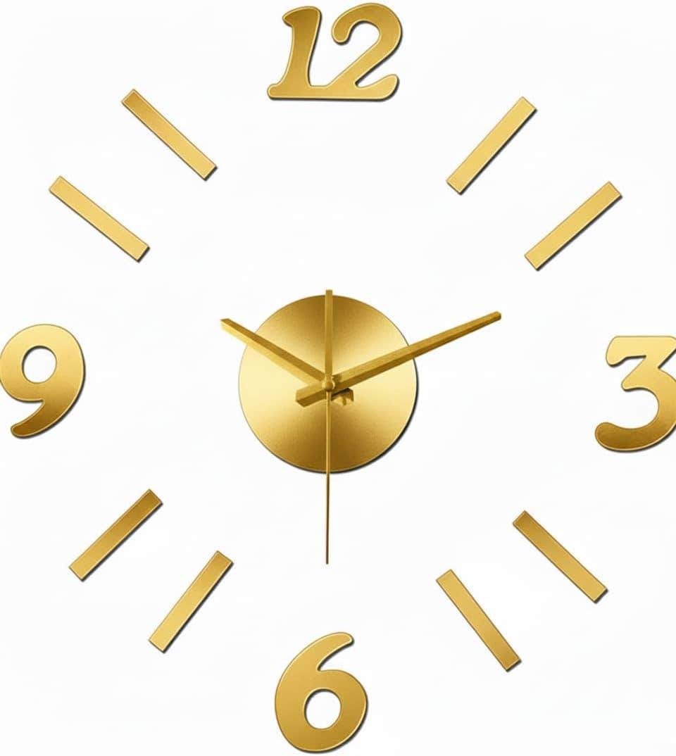 Wood Wall Clock with Adhesive Numbers - Black Gold, 120cm