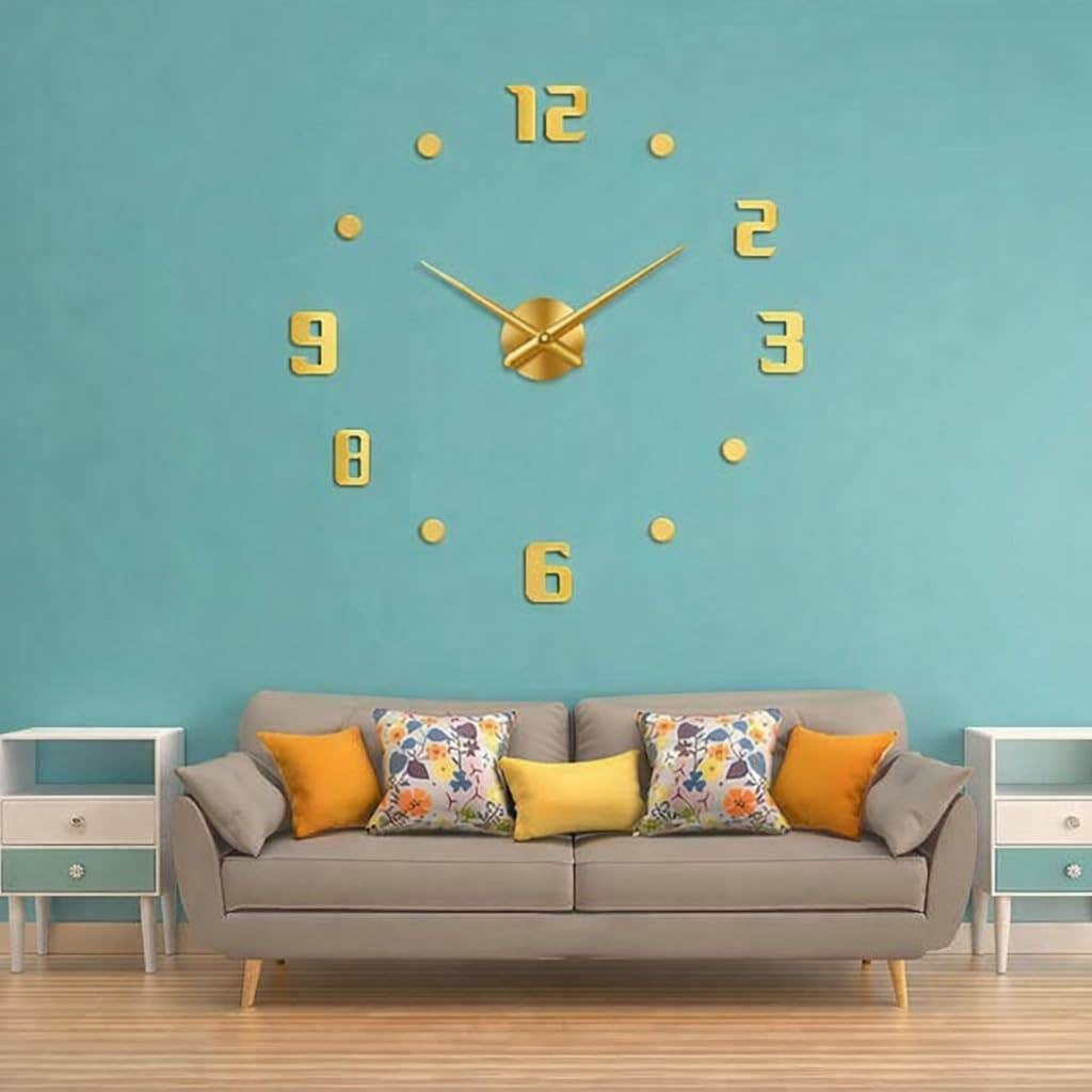 Modern Black and Gold 3D Wall Clock - 120 cm Wood Frame