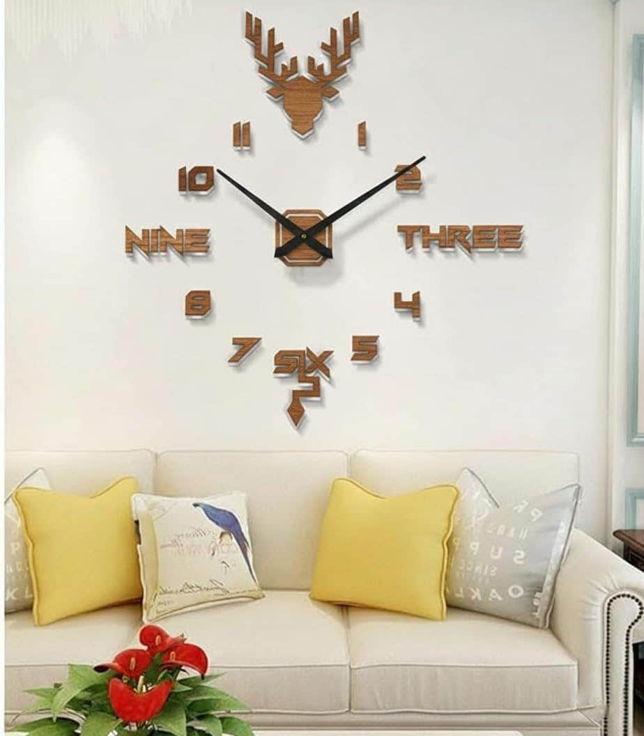 Large Deer 3D Brown Wood Wall Clock - 120 cm - Home Gallery