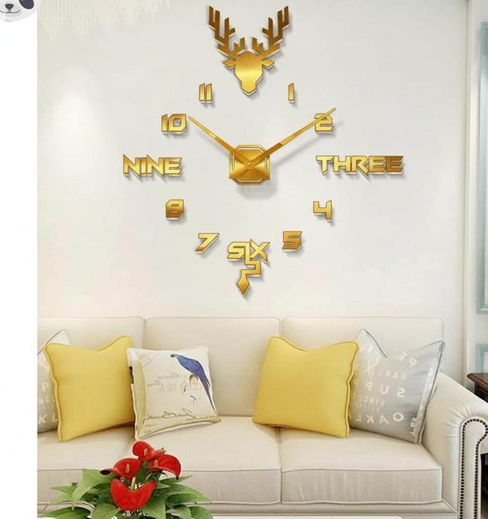 Large 3D Gold Deer Wall Clock - 120 cm - Wood Material - Home Gallery - Wall Clocks