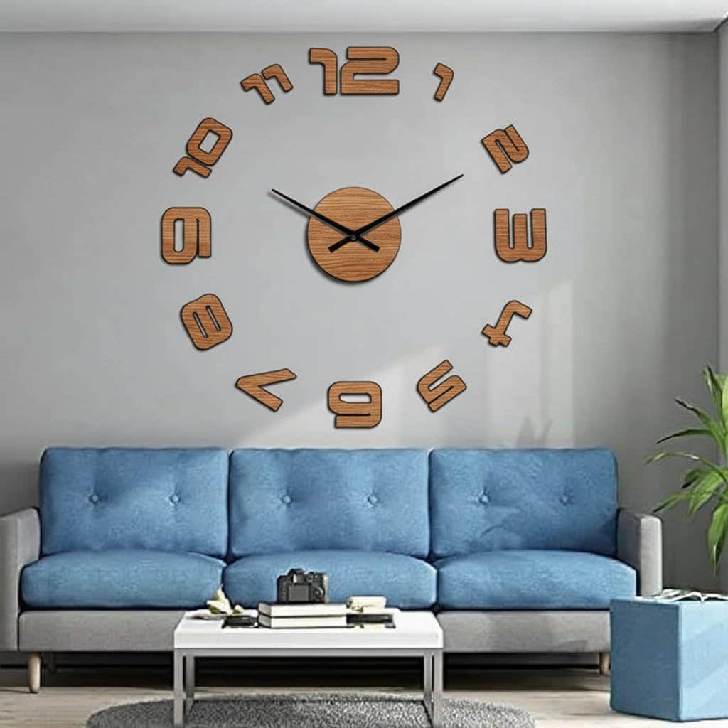 Large Brown 3D Frameless Wood Wall Clock - Modern Design