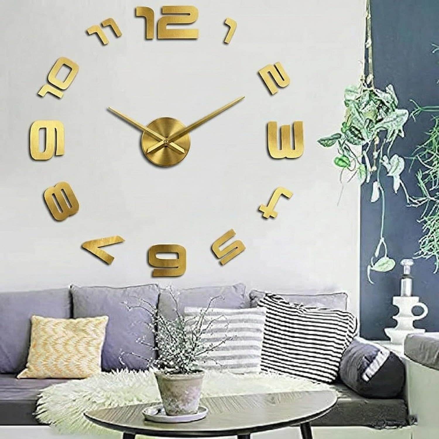 Large Gold 3D Frameless Wall Clock - Modern Design, 80cm