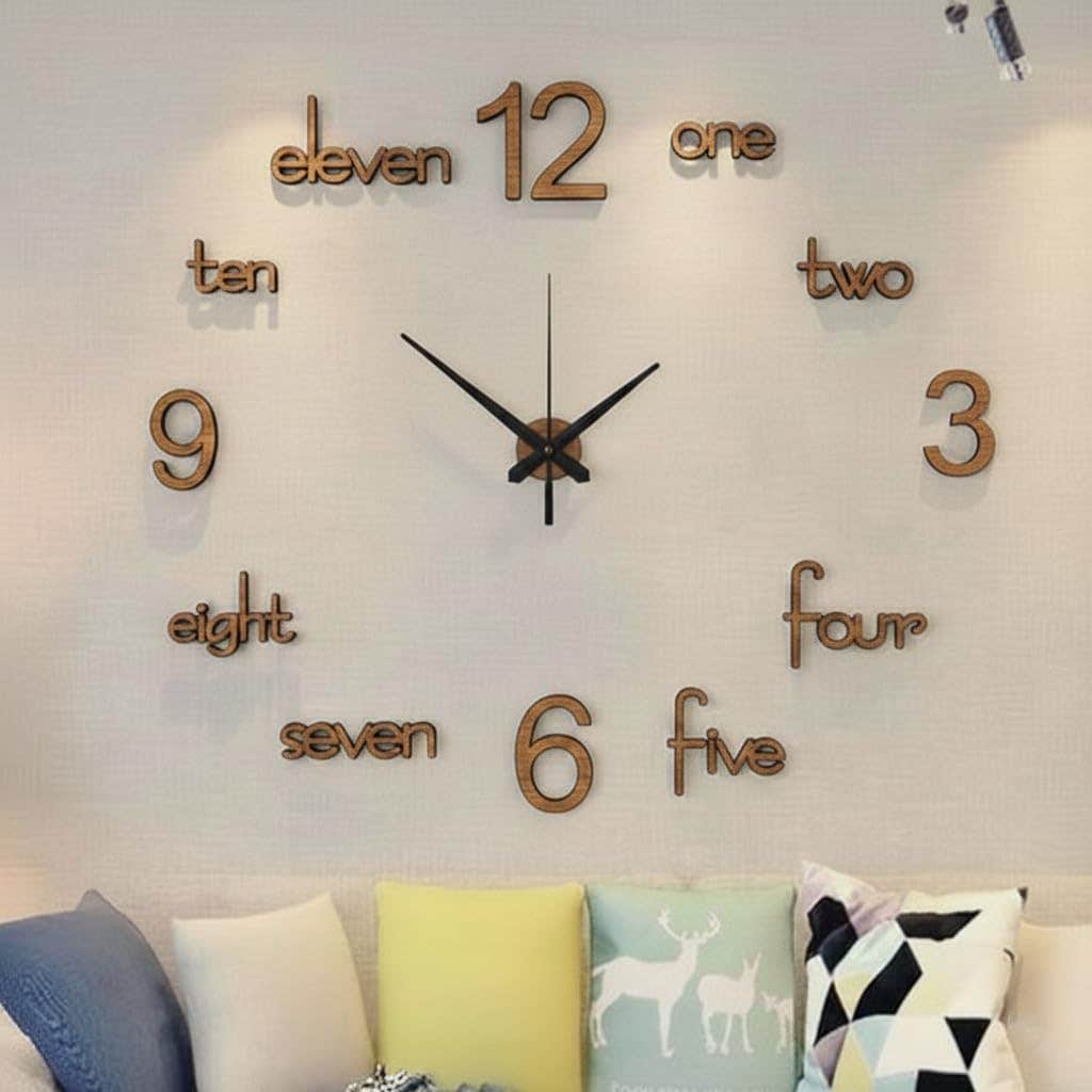 Home Gallery 3D Wood English Letters Wall Clock - Brown 120cm