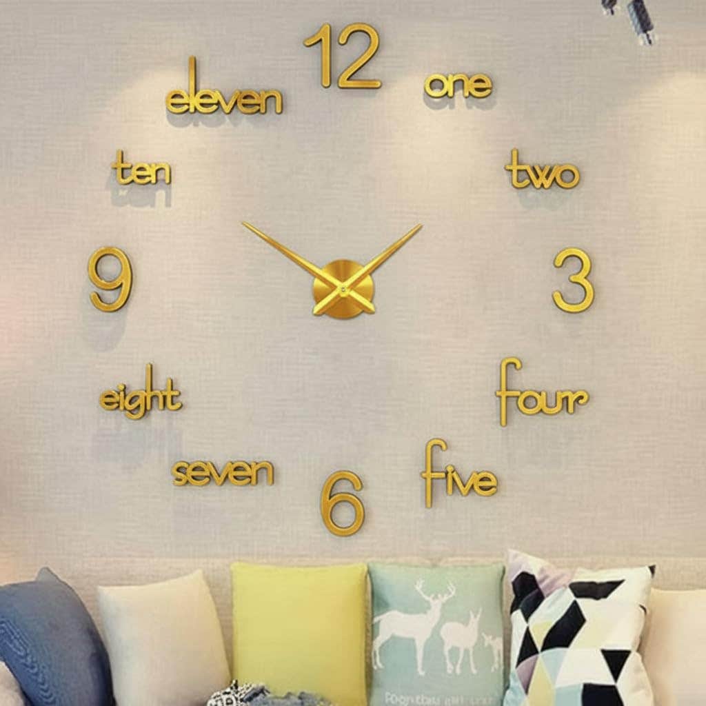 Modern 3D Wood Wall Clock - Gold Finish, 80 cm - Home Gallery - Wall Clocks