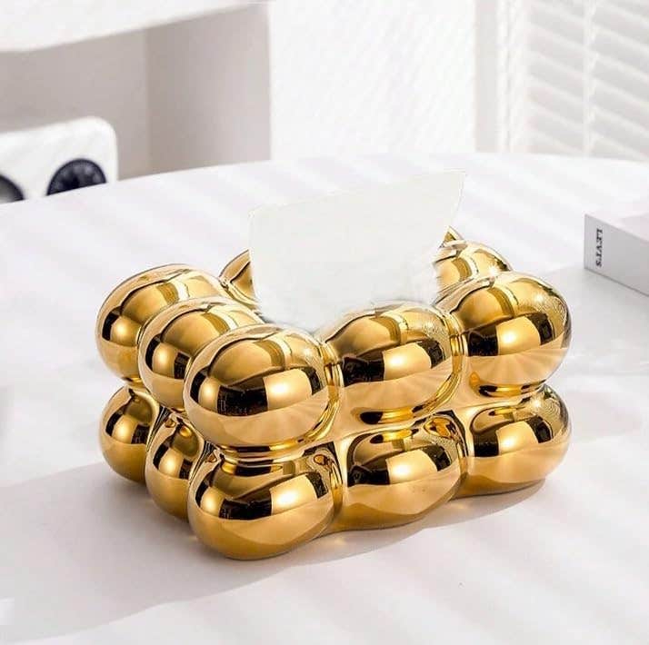 Modern Gold Ceramic Bubble Shape Tissue Box Holder - Elegant Home & Office Decor