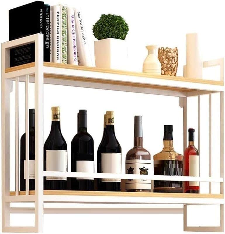 Stellar Stores Multifunction Wall Mounted Bottle and Glass Rack Shelf - Metal and Wood Home Decor Organizer