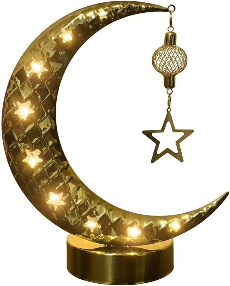 Golden Metal Crescent Ramadan LED Decoration for Home & Office - Luxury Ramadan Decor