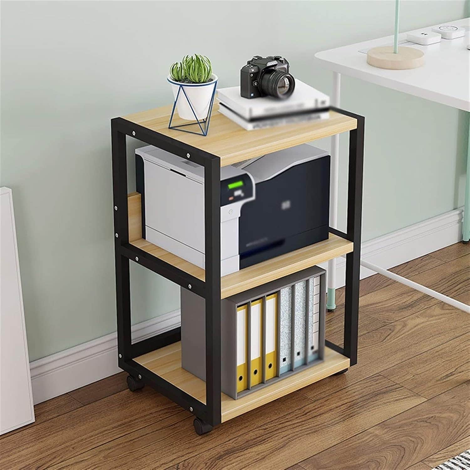 Floor-to-Ceiling Metal Printer Stand with Storage Rack