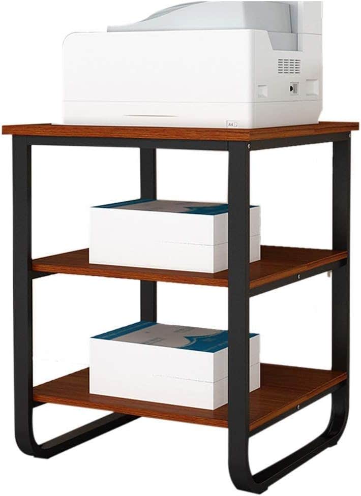 Printer Desktop Stand with Large Capacity Storage - Iron & Wood - Black - 60x60x75cm