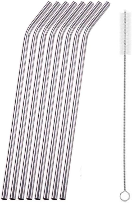 Set of 7 Stainless Steel Reusable Bend Straw with Cleaning Brush