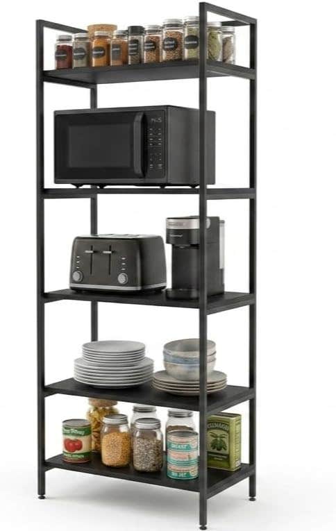 5-Tier Storage Unit for Kitchen Appliance, Jars, Spices, Microwave Stand, Multipurpose Unit (Color : Black)
