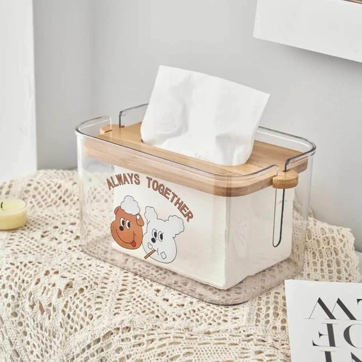 Acrylic Tissue Box With Wooden Removable Lid  (Shape 2)