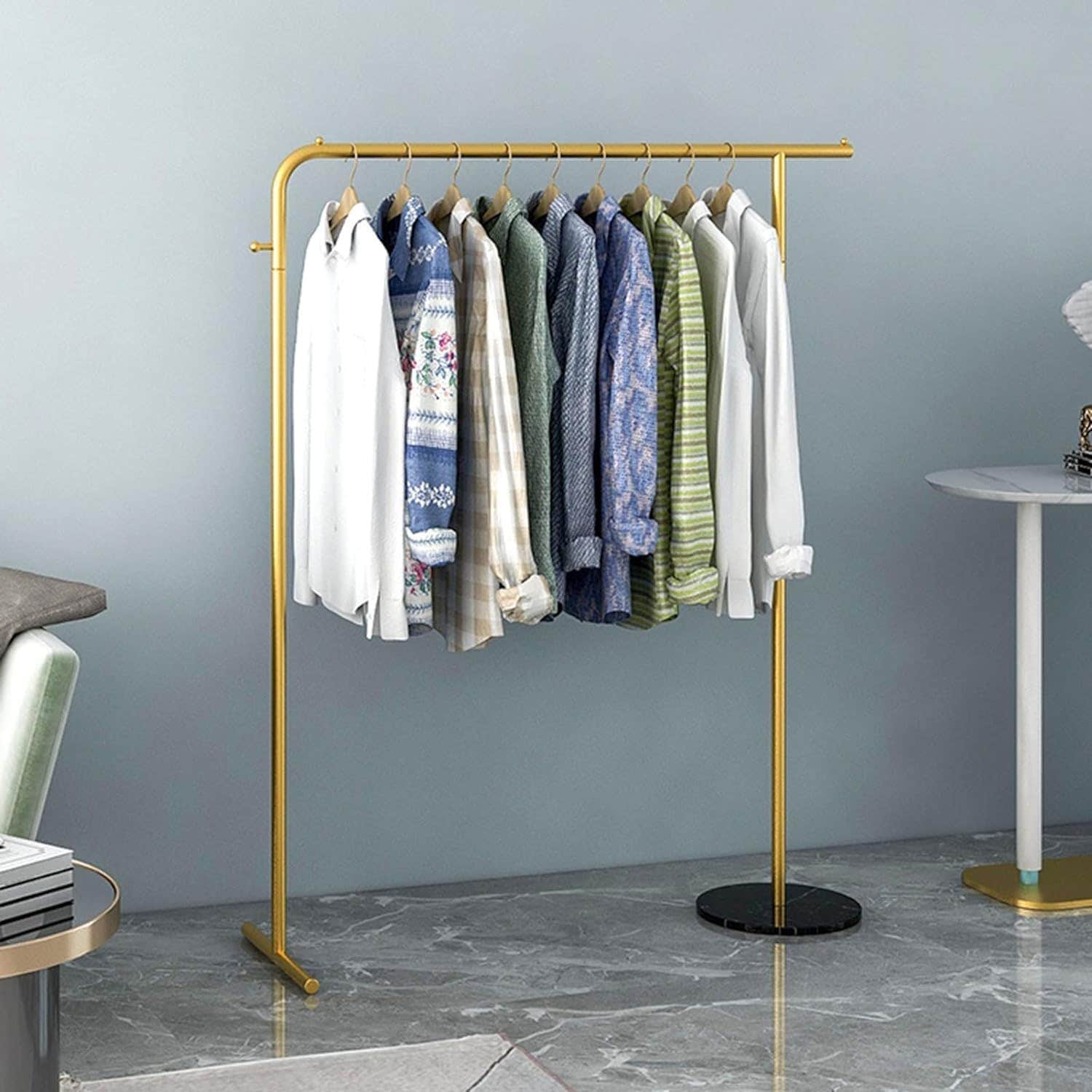 Nordic Design Metal Cloth Rack with Marble Base - Gold - Freestanding Garment Organizer