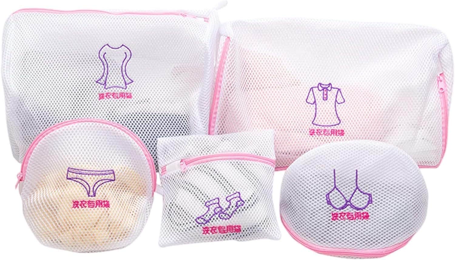 Stellar Stores Set of 5 Mesh Laundry Washing Bags for Bra, Socks, Underwear - Foldable Zippered Travel Bags