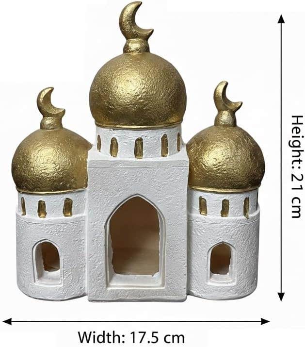 Stellar Stores Gold & White Mosque Figurine, Ramadan & Eid Home Decor, Fiberglass Sculpture