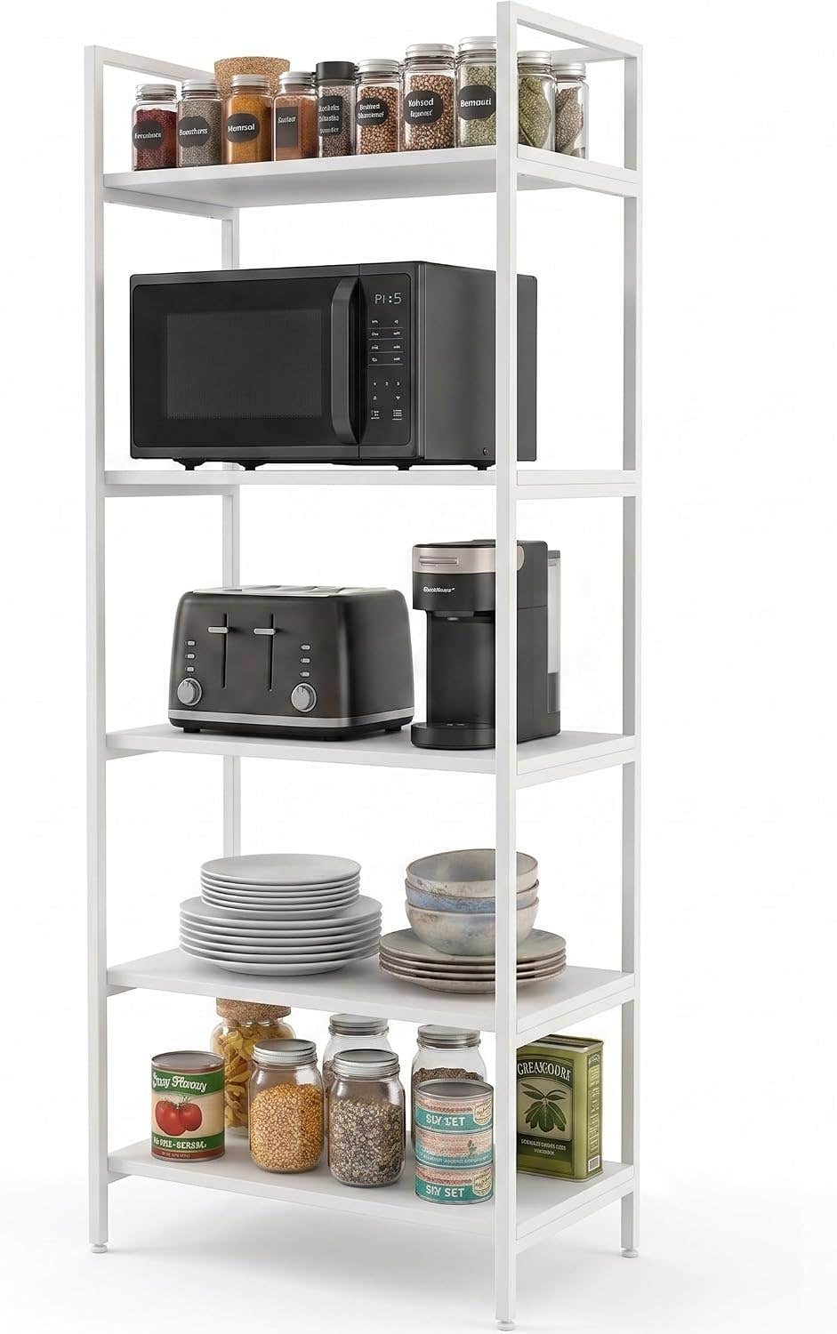 5-Tier White Kitchen Appliance Stand & Organizer Shelf