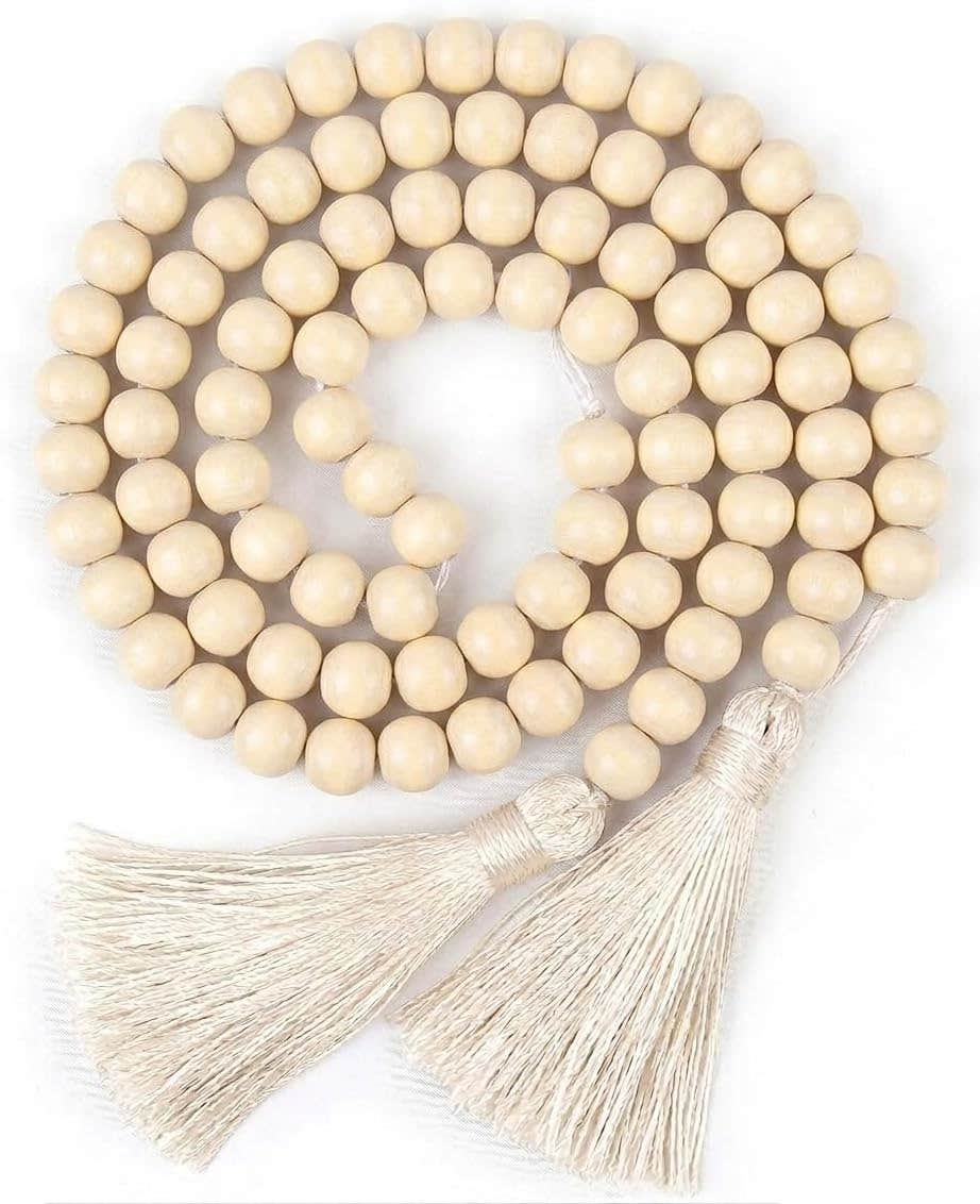 Handcrafted Boho Wooden Bead Garland with Tassels - Home Decor Wood Beads