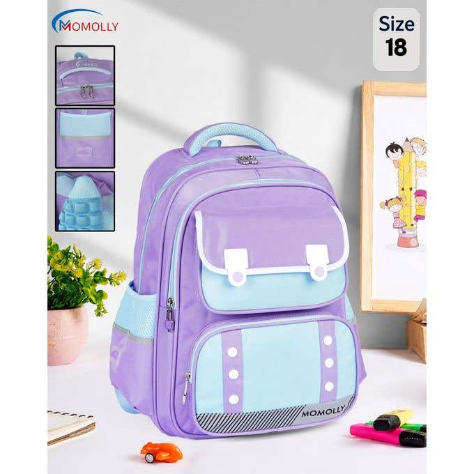 "Japanese Style School Backpack with Multiple Storage Spaces, Padded Back - Purple Mint Green"