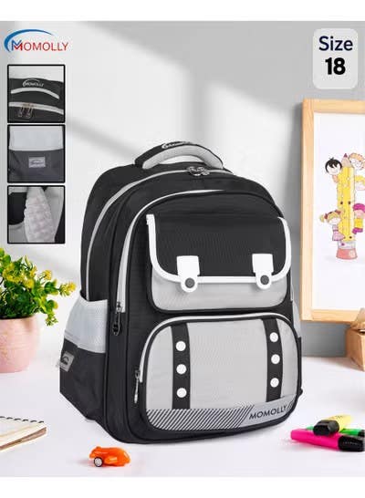 Mumoli Japanese Style School Backpack with Multiple Storage Spaces, Padded Back, Black & Gray