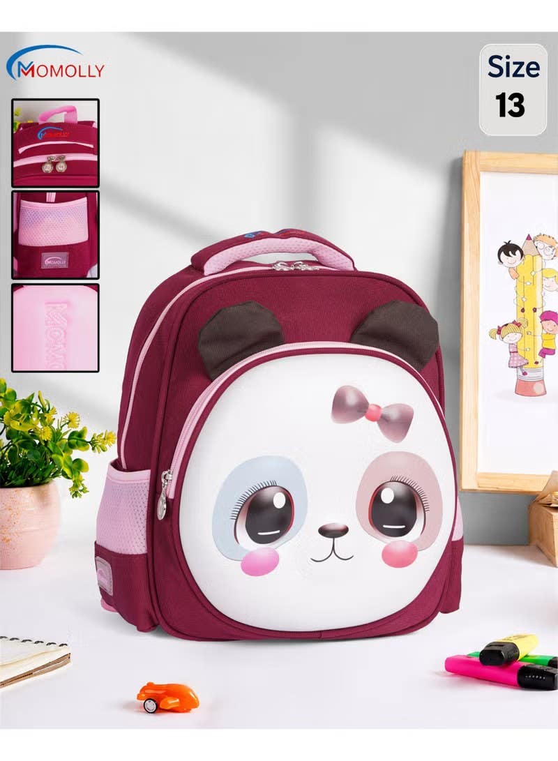 Cute 3D Panda School Backpack for Kids, Water-resistant, Pink