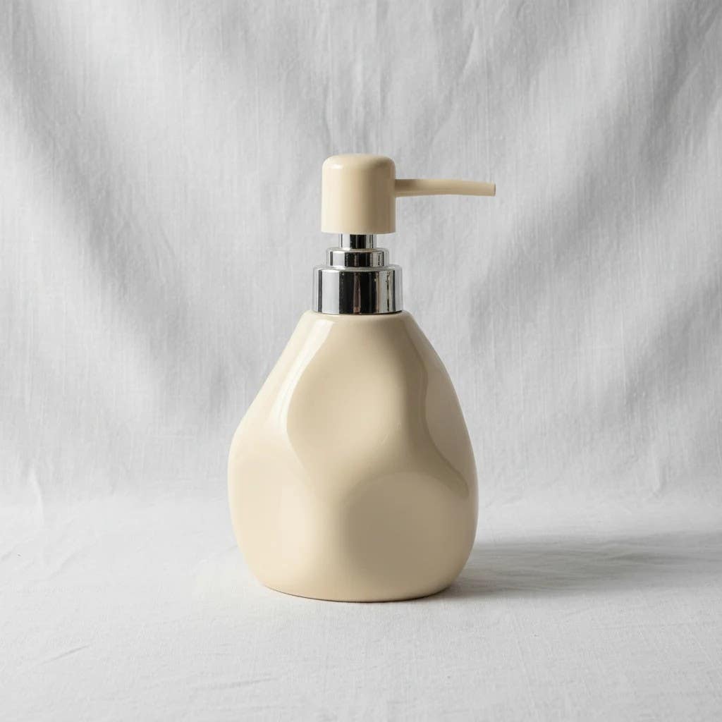 Beige Porcelain Liquid Soap Bottle - Bathroom Accessory Style 918 by DishesN'More