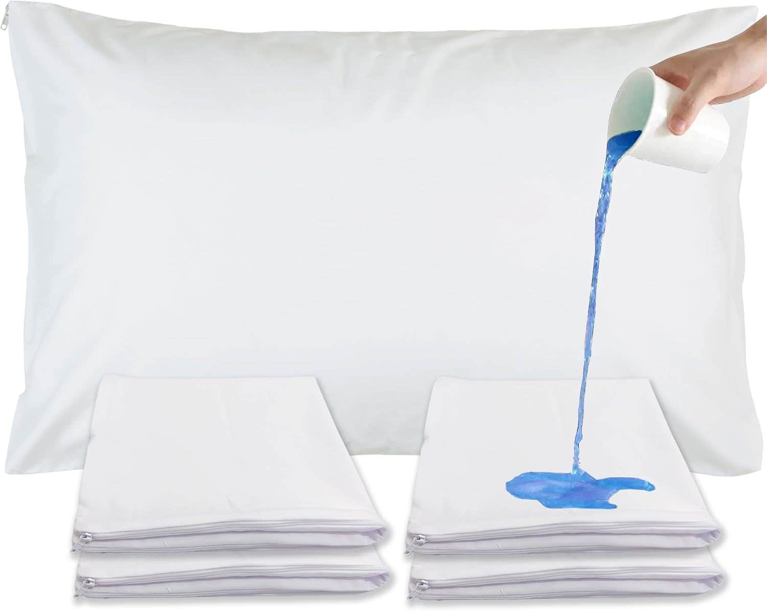 Sirenpho Waterproof Pillow Protectors, Pack of 4, Anti-Allergy, 50x75cm, White