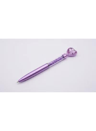 Elegant Glitter Blue Heart-Shaped 3D Design Ballpoint Pen - Premium Writing Pen