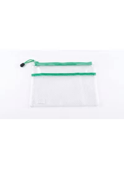 Transparent Mesh Pencil Case with Zipper Closure - Green