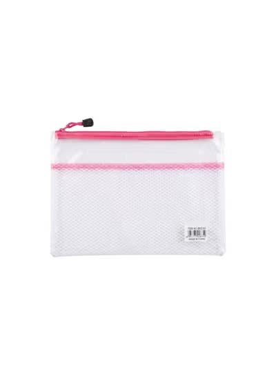 Mesh Organizer with Zipper Closure - Transparent Mesh - Fuchsia