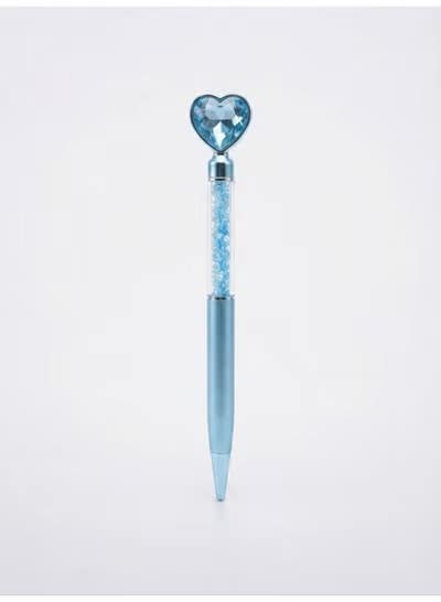 Elegant Glitter Blue Heart-Shaped Ballpoint Pen