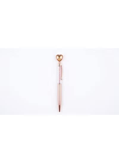 Glitter Heart Shaped Blue Ink Ballpoint Pen - Rose Gold