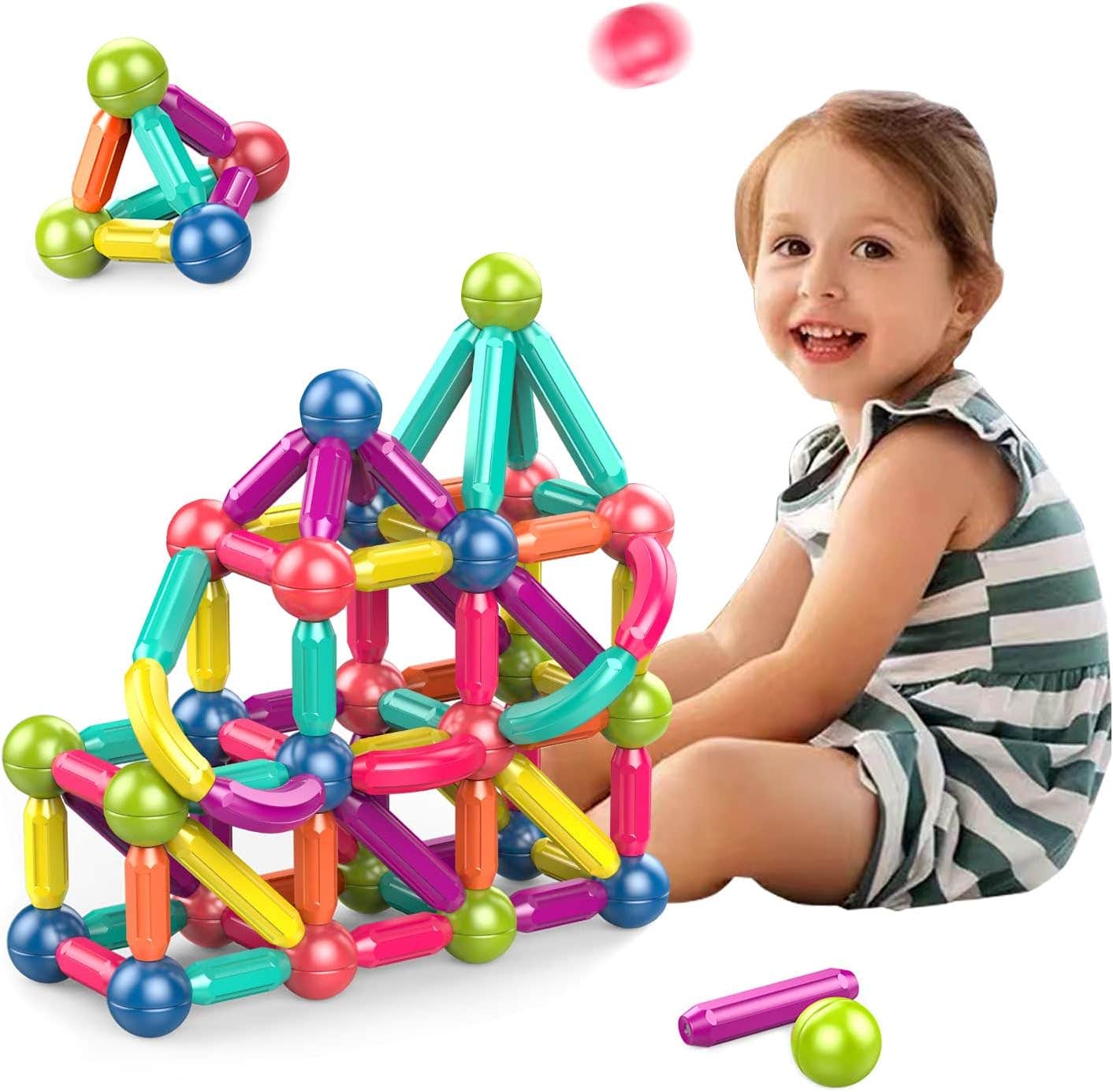 BESTYMXY Magnetic Stick, Balls and Rods Set, Building Sticks Blocks, STEM Stacking Toys Magnet Educational for Kids Boys Girls (42 PCS)