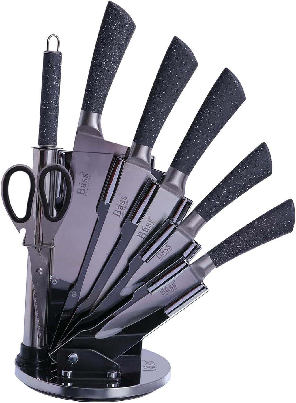 Generic 8-Piece Stainless Steel Kitchen Knife Set with Stand - Multi Color, Dishwasher Safe - Modern Style