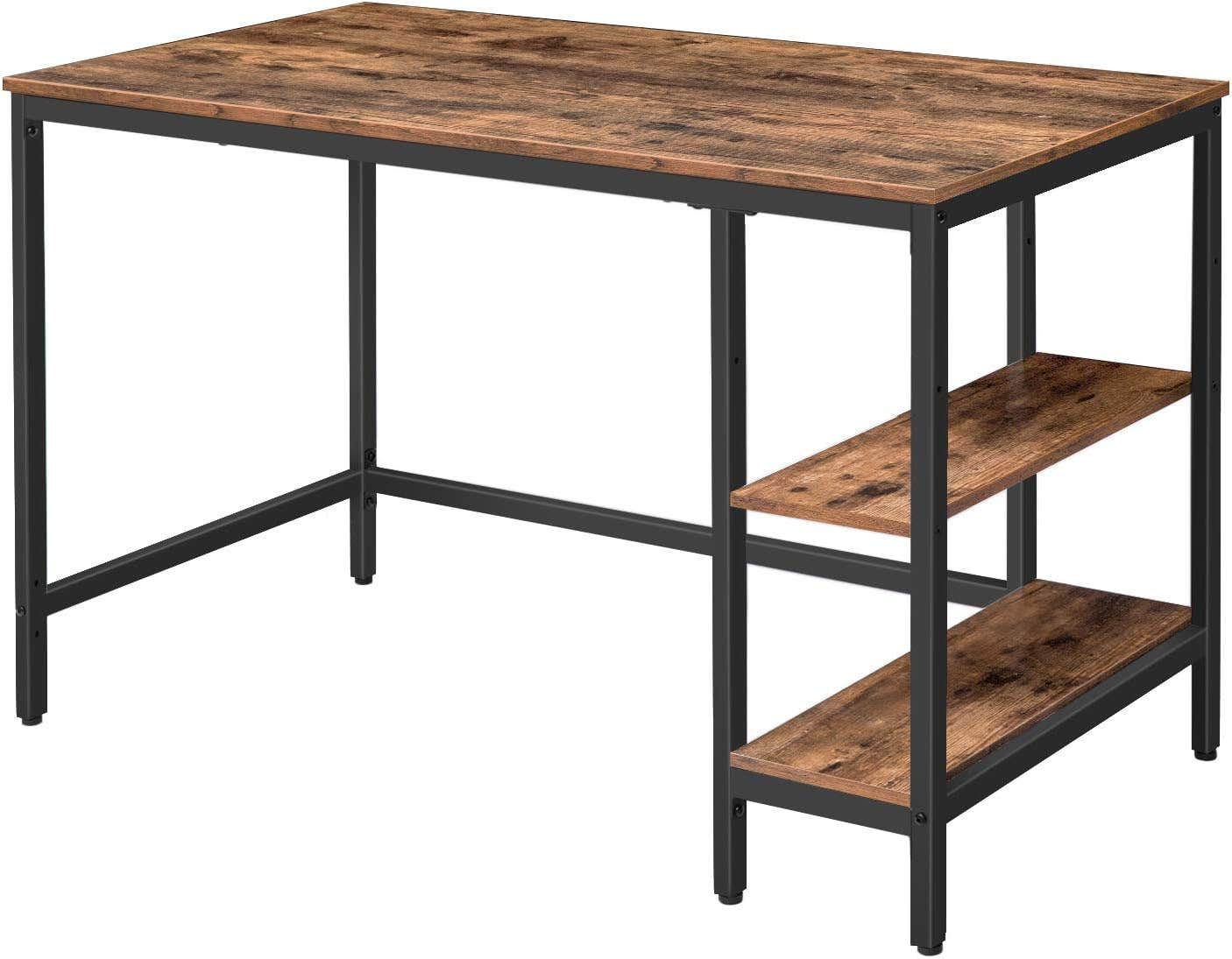 HOOBRO 47.2" Writing Desk with Adjustable Shelf, Rustic Brown, Metal Frame