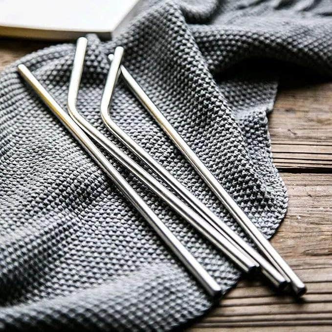 Reusable Stainless Steel Drinking Straws 5 Pack with Cleaning Brush - Rustproof Metal Straws for Juices and Cold Drinks
