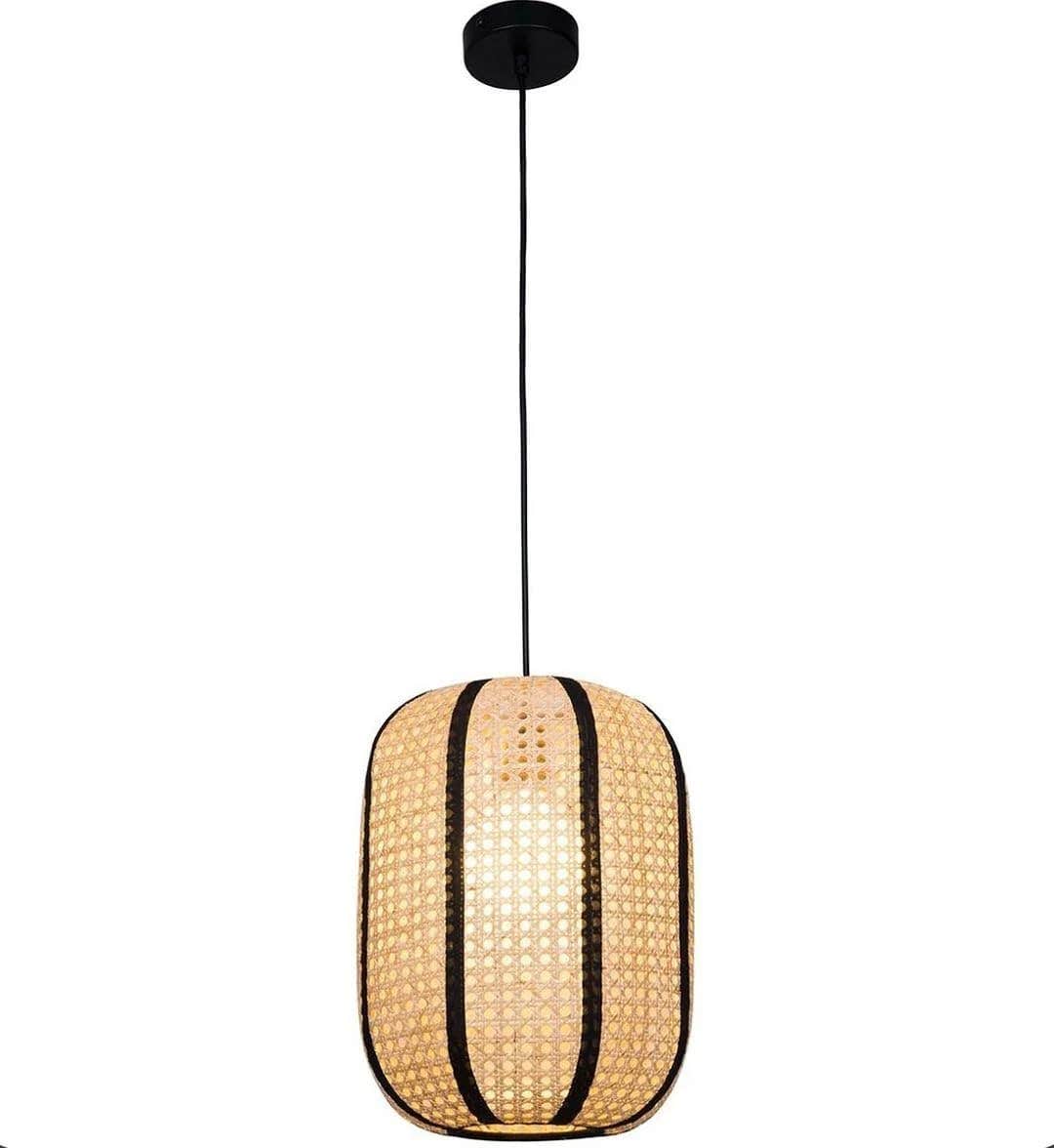 Rustic Natural Bamboo Hanging Lamp - Beige x Black - 30x40cm