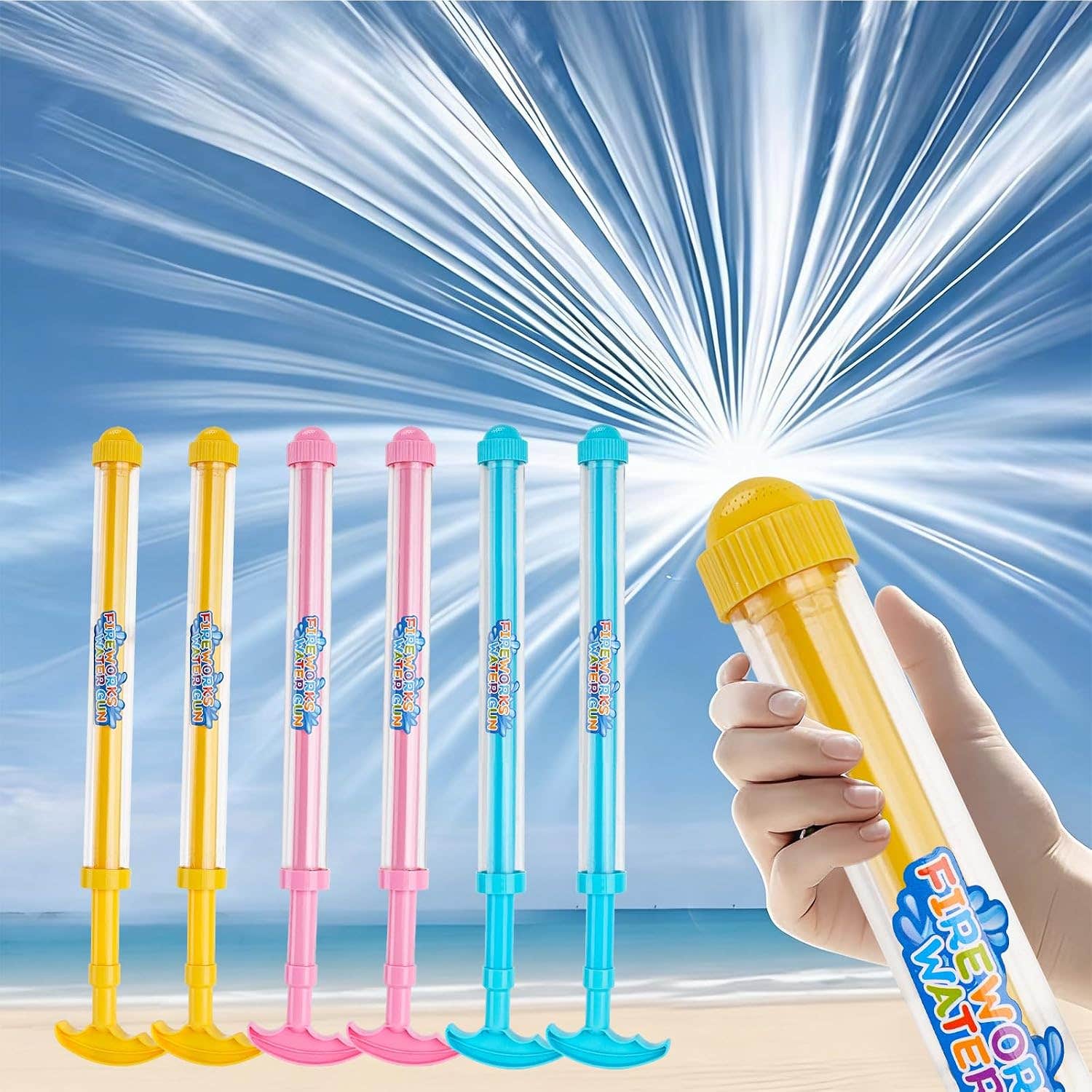 6Pack Creativity Fireworks Water Gun,Sprays Water in a Firework-Like Pattern, Squirt Gun for Kids/Adults, Bulk Samll Water Blaster Summer Pool, Backyard, Beach Water Game Outdoor Toys The color may vary depending on stock availability