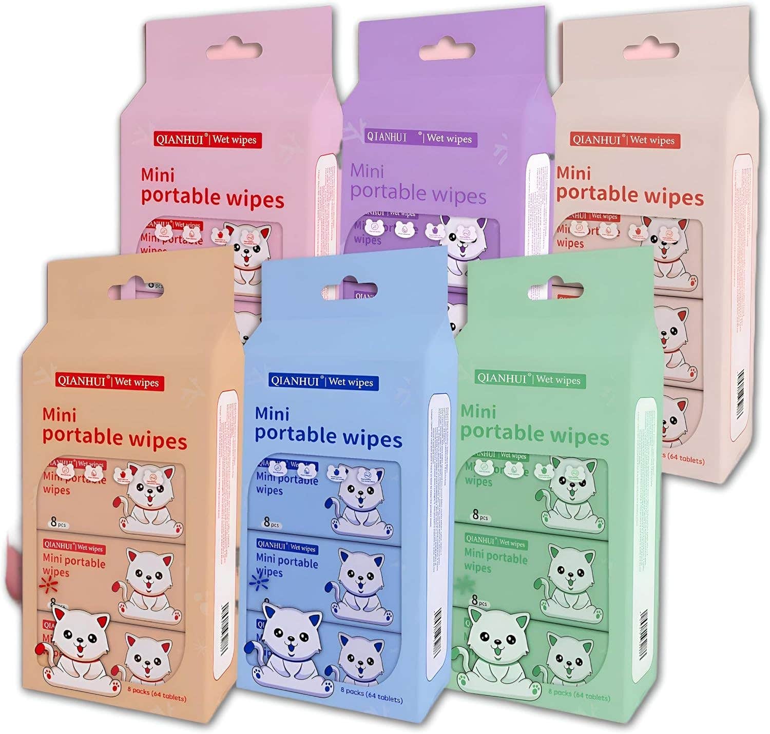 Travel Wipes - Compact 8-Count Wet Wipes Perfect for On-the-Go Cleanliness, Ideal for Kitchen, School, and Home Use Without Fragrance or Chemicals The color may vary depending on stock availability