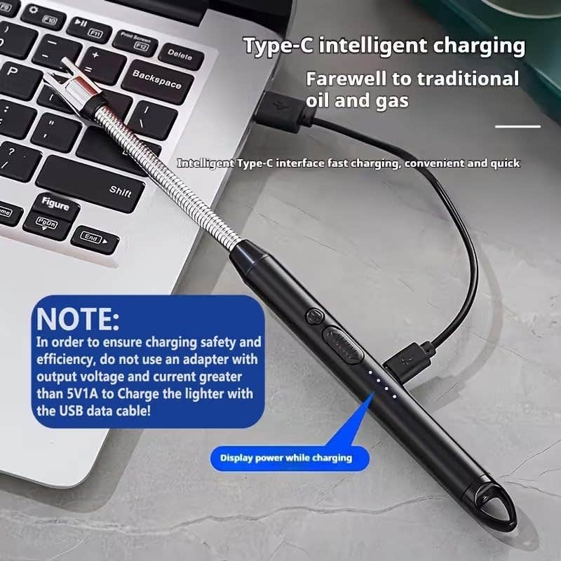 Electric Lighter, Type-C Rechargeable Lighter, 26cm Flexible Neck, Windproof Plasma Arc, LED Battery Indicator, Safety Switch, for Kitchen Candle BBQ The color may vary depending on stock availability