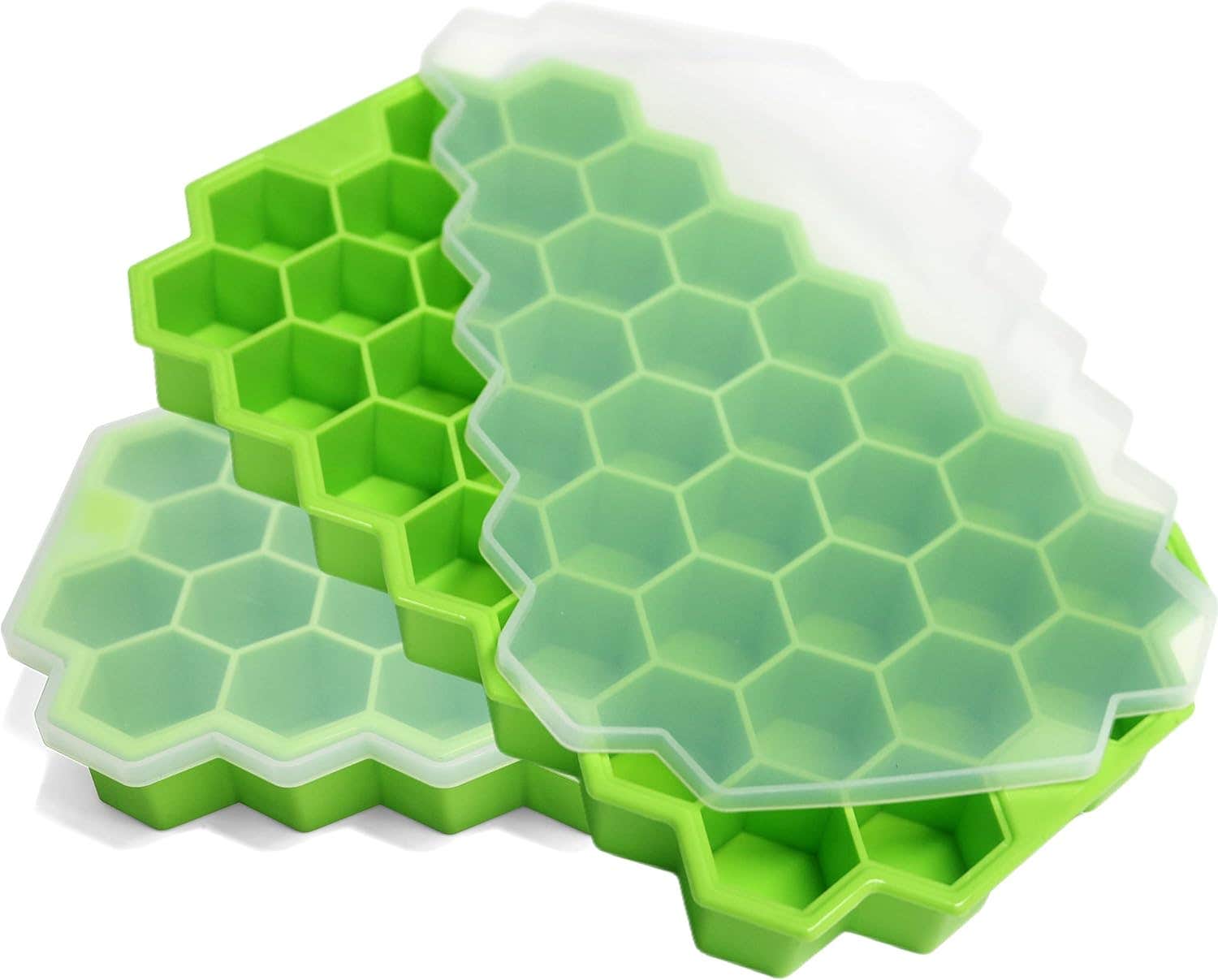 Ice Cube Trays for Freezer with Lid-Silicone Ice Cube Tray with Lid Ice Maker 2 Packs Green,Easy-Release Reusable Ice Cube Coffee Scoop Coffee Bar Accessories  The color may vary depending on stock availability