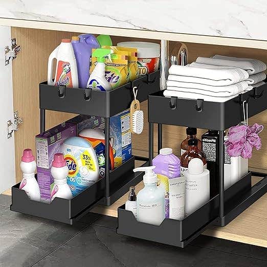 EBASKT 2-Tier Under Sink Organiser with Pull-Out Drawers, Black - Kitchen & Bathroom Storage