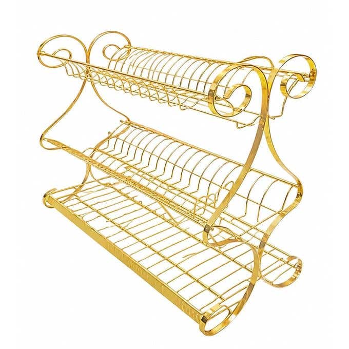 Gold 2-Tier Dish Drying Rack - Metal Kitchen Organizer for Plates, Cups - Elegant Design, Durable Structure