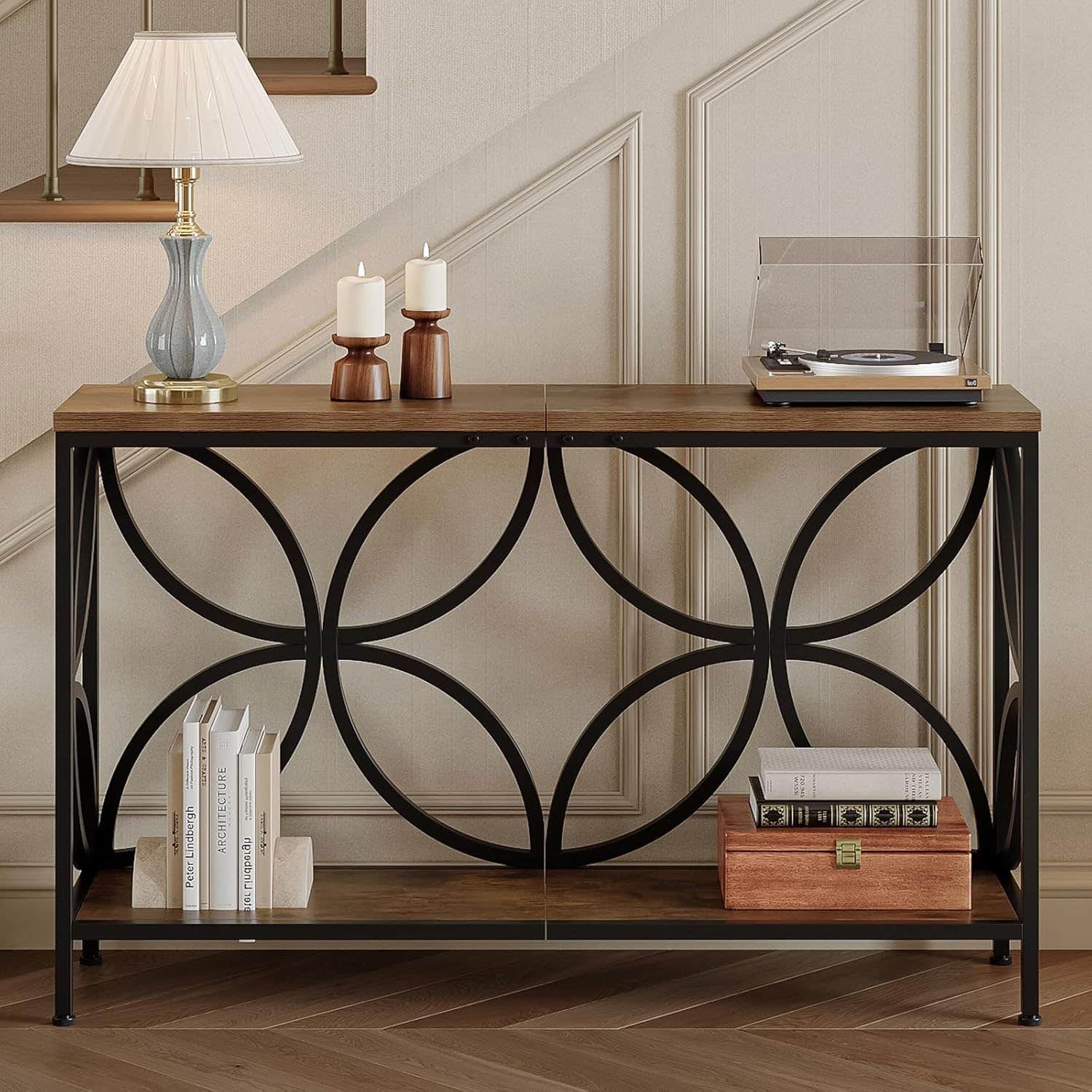 Tohomeor 120 cm Console Table with Shelf, Narrow Sofa Table, Hallway Table, Sofa Side Table, Unique Design, for Entrance, Hallway, Living Room (Brown, 120 cm)