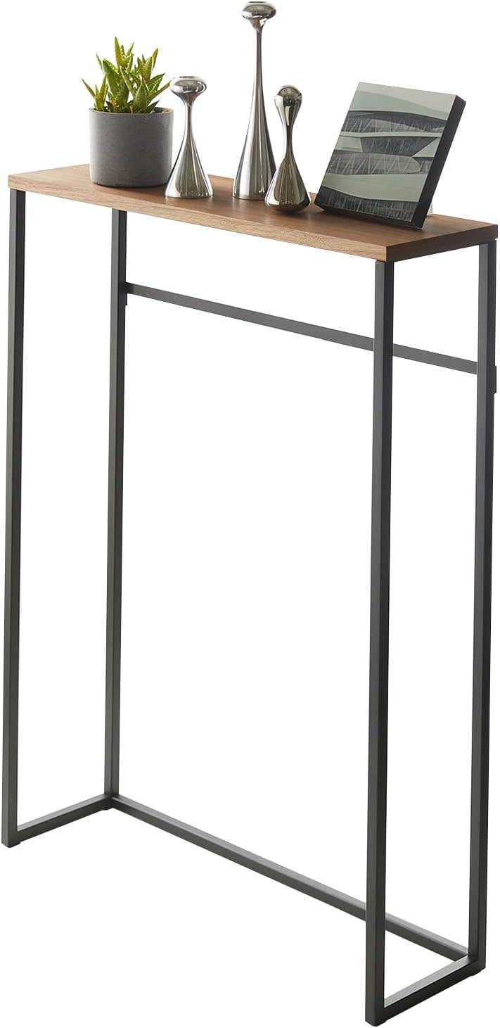 Yamazaki Home Modern Slim Console Table, Slim Narrow Accent Table for Entryway Or Living Room, Metal and Wood Skinny Hallway or Sofa Table Steel One Size Black